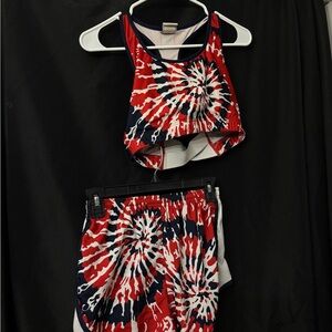 Varsity Spirit Red and Blue Tie-Dye Athletic Set- Bra (M) & Shorts (XS)